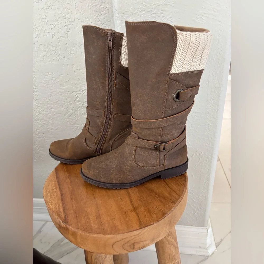 Rachel Shoes Brown Winter Boots with Knit Cuff - Picture 8 of 14